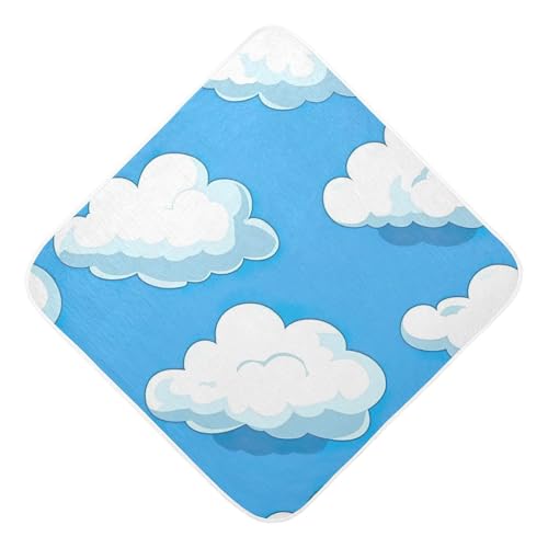 PaChyLuu White Clouds Baby Hooded Towel Soft Cotton Baby Towels Ultra Absorbent Bath Towel for Babies Boys Girls, 35x35 Inch