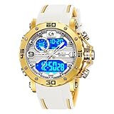 CARLIEN Orologio da polso da uomo, multifunzione, colorato, sportivo, militare, analogico, digitale, con retroilluminazione a LED, cinturino in silicone con data automatica, cronometro, impermeabile