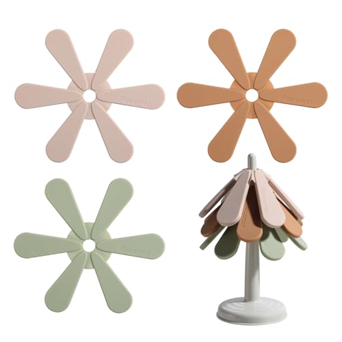 NVTED Foldable Silicone Insulation Mat, Resistant Heat Silicone Trivets Mats Table Pad for Hot Dishes Hot Pots and Pans Collapsible Coasters Heat Resistant Pads for Kitchen Counter Round, Pack of 3