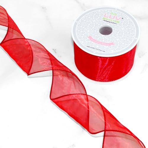 Creative Ideas Wired 2.5 Inch Organza Ribbon 10 Yards Red