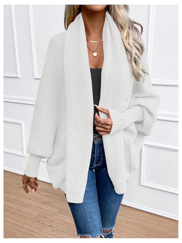 Image of GORGLITTER Women's Dolman Long Sleeve Shrugs Cardigan Open Front Shawl Neck Oversized Loose Knit Top White Large