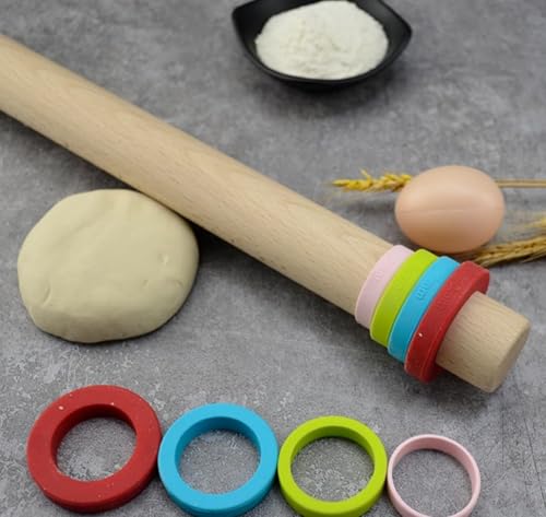 WHTCHSU Rolling Pin Guide Ring Spacer Bands (8 Piece Set) Multicolored Flexible Silicone Slip On Baking Accessories Fit 1.36 in to 1.41 in Wide Dough Rollers - Thumbnail 5