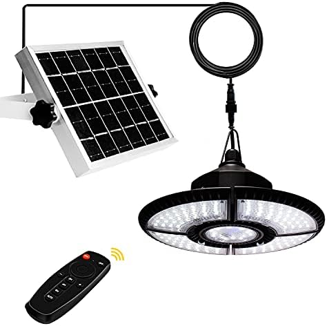 Solar Pendant Lights Outdoor Indoor 1000LM Solar Powered Shed Daytime Work Light with 5 Leaf 136LED Adjustable Solar Security Lamp Remote Control for Gazebo Backyard Home Barn Tent Shed