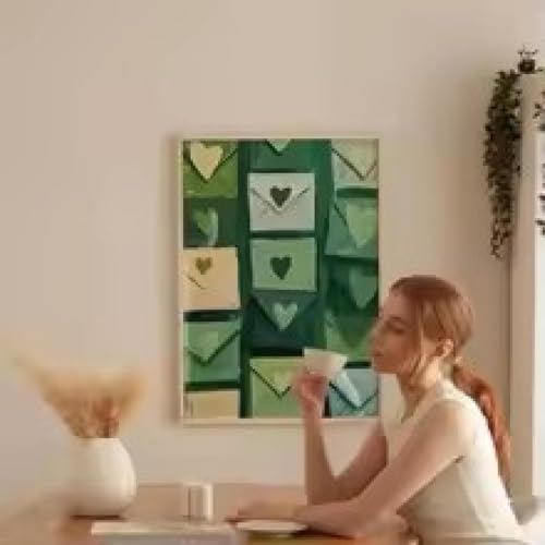 Impression sur toile cœur enveloppe verte tableau abstrait encadré