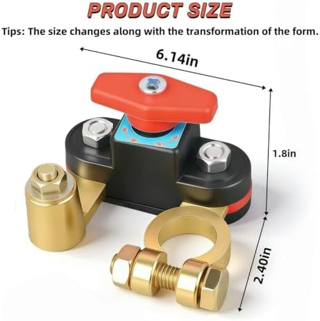 Car Battery Disconnect Switch, 12V-24V Battery Disconnect with Adjustable Pure Copper Terminals - 1