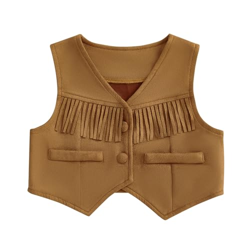 BULINGNA Fashion Kids Toddler Girls Western Fringe Crop Vest 70s Hippie Boho Western Cowgirl Fringe Cardigan Jacket