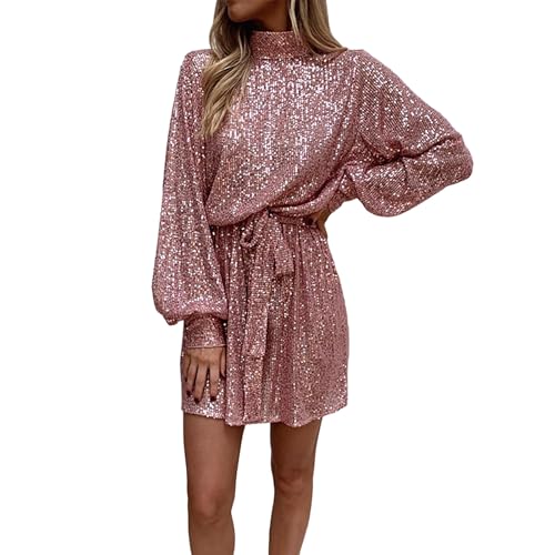 bawilom-Womens-Sequin-Dress-High-Neck-Long-Sleeve-Empire-Waist-Sparkly-Glitter-Cocktail-Wedding-Guest-Formal-Mini-Dresses-Pink