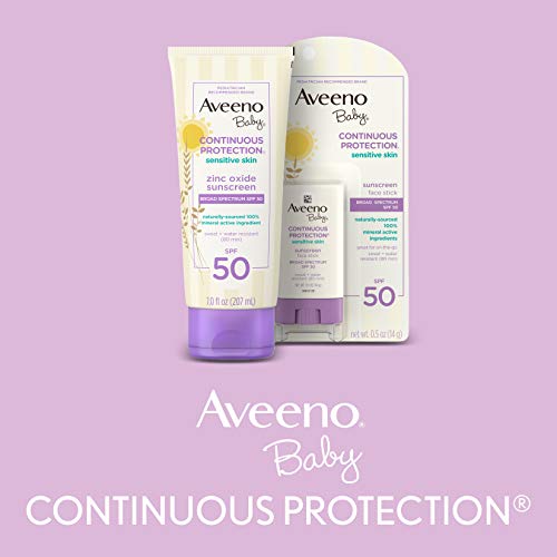 Aveeno Baby Continuous Protection Zinc Oxide Mineral Sunscreen Lotion for Sensitive Skin, Broad Spectrum SPF 50, Paraben- & Tear-Free, Sweat- & Water-Resistant, Travel-Size, 2 x 3 fl. oz - Thumbnail 5