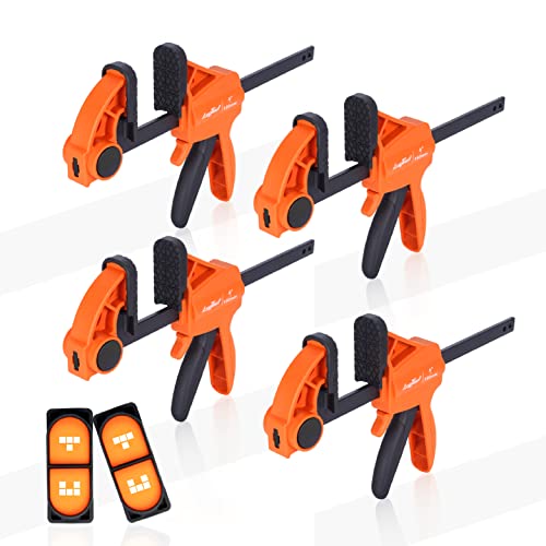 Augtouf Bar Clamps For Woodworking,6"(4Pcs) Wood Clamps/Spreader With Couplers(2Pcs),Quick Grip Wood Working Clamps With 180Lbs Load Limit,F Clamp With One-Handed Light Duty Design #TOP9