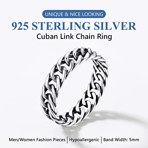 Silvora 925 Sterling Silver Cuban Link Rings, Wheat Chain Rings for Women Men Statement Stackable Jewelry for Men Size 63