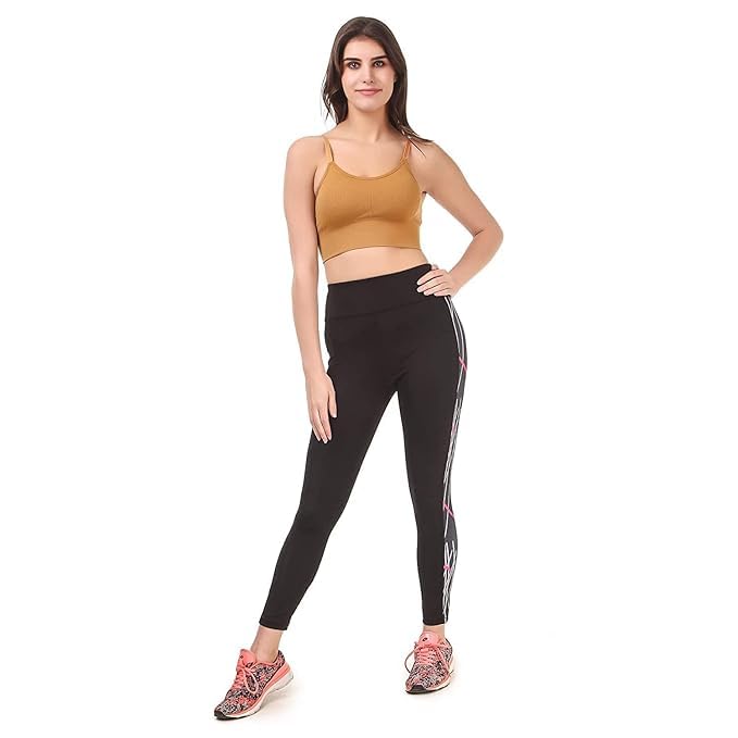 Image of NEVER LOSE Gym Wear Leggings Ankle Length Workout Tights /Stretchable Sports Leggings /Sports Fitness Yoga Track Pants with Pocket for Girls & Women (S, Classic11) Black CLASSIC11