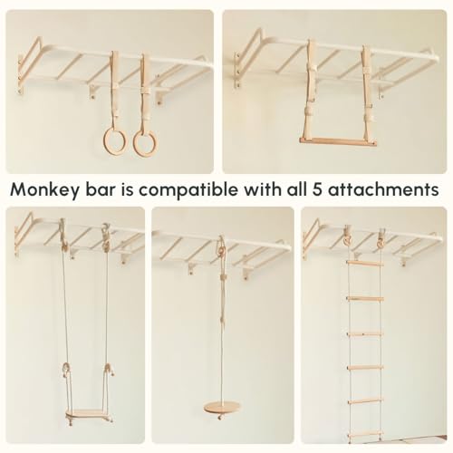 Image of Curious Cub Jungle Gym for Kids Indoor | Kids Gym Play Set | Contains Monkey Bar, Gymnastics Ring, Disk Swing, Rope Ladder for Kid to Play Indoor Fun Activity for Ages 4+ (UL1- 7 FEET)