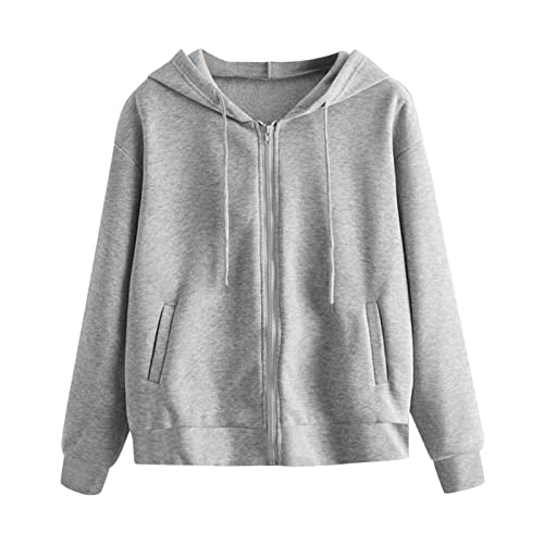 Sudadera con capucha para mujer, cierre solar, sudaderas, antiUV, informal, color liso, abrigos con cremallera y bolsillo, chaqueta ligera, ropa versátil Loungewear diarios Sudadera Top, gris, L
