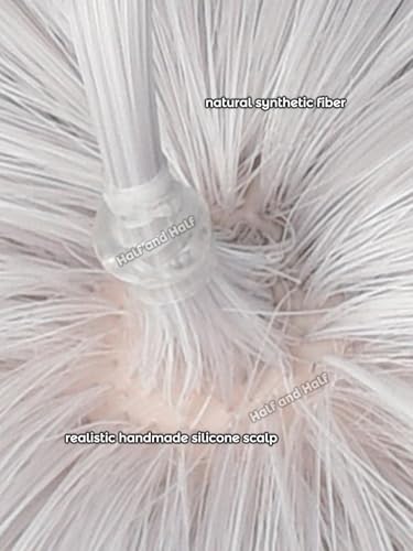 Image of Half and Half Long Straight Light Gray Anime Wig with Bangs for Under Taker Cosplay 35.4'' Silver White Death Costume Wigs for Men Women Halloween Party Daily