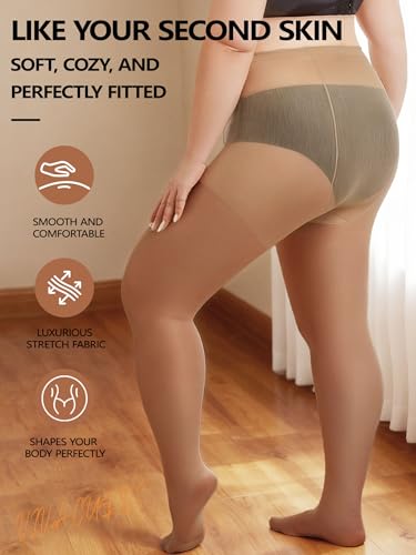 Image of Plus Size Sheer Tights for Women 20D Control Top Pantyhose Soft Stockings with Reinforced Toes 2 Pairs