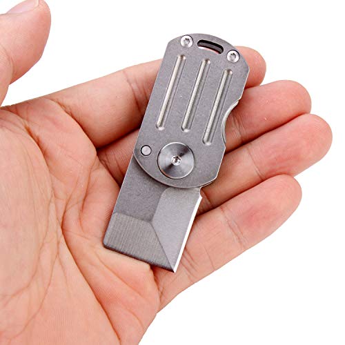 Samior SMC606 Stubby Mini Cleaver Folding Knife, 1 Inch Stonewashed 5CR13 Chisel Blade, Stainless Steel Handle, Tiny Pocket Gentlemen and Girls EDC Keychain Knives