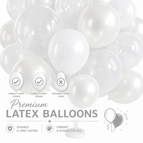 Image of White Balloon Column Stand Kit Set of 2 Included-Pearl white Globos Blancos alloon Sticks with Base&Pole,Backdrop Decoration for Wedding Bridal Baby Shower Birthday,Anniversary Party