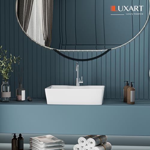 Image of LUXART Tabletop Wash Basin For Bathroom - 19 x 14 x 5 Inc Ceramic Glossy White Countertop Washbasin | Vessel Sink For Hotel, Dining Hall, Vanity | Over counter Top Washroom Sink