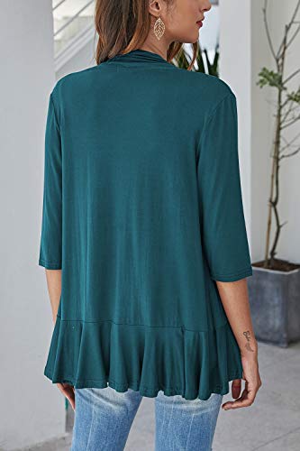 Image of Bluetime Women Casual Lightweight Open Front Cardigans Soft Draped Ruffles 3 /4 Sleeve Cardigan (S-3XL)