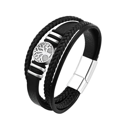 Fashion Frill Bracelet For Men Black Multilayer Leather Hand Bracelet Jewellery Accessories Band For Boys Gift For Him (Black)
