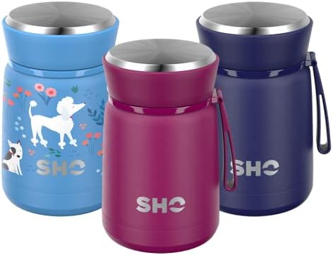 SHO Food Flask - Vacuum Insulated, Double Walled Stainless Steel Food Flask & Food Container - 10 Hours Hot & 20 Hours Cold - 530ml 800ml - BPA Free (Aqua, 530ml)