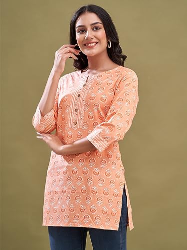 Image of feranoid Women Cotton Printed Short Kurti | Short Kurti for Women | Printed Cotton Kurti