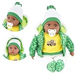 BiBi Doll 20" Black Ethnic Baby Boy Doll - Large Lifelike Size, Soft Body, with Dummy & Sounds in Green Outfit, Toy for Boys & Girls Aged 18 Months+