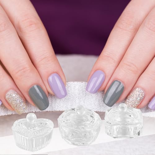 3 vasos de cristal para polvo de uñas con tapa miniatura 5
