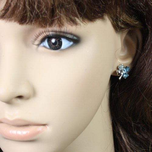 Dahlia Four Leaf Clover Stud Earrings with Swarovski Crystals, Rhodium Plated3