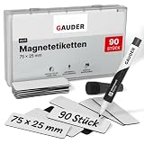 GAUDER Magnetstreifen beschreibbar | Magnetschilder zum Beschriften | Magnetkarten für Kanban Board, Whiteboard & Tafel (75 x 25 mm)