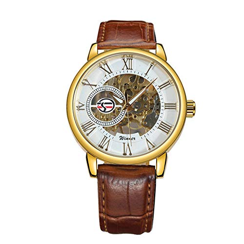 Imagen de 3D Logo Black Gold Men Skeleton Mechanical Watch Hombre Relojes Top Brand Luxury Leather Winner Design Montre Homme 2020