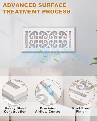 4x10 Floor Register Vent Cover – Heavy Duty Walkable Floor Vent Covers for Home Floor & Wall - Decorative White Thicker Metal HVAC Floor Vents with Adjustable Airflow Lever - 5 Pack - Scroll Design — view 5