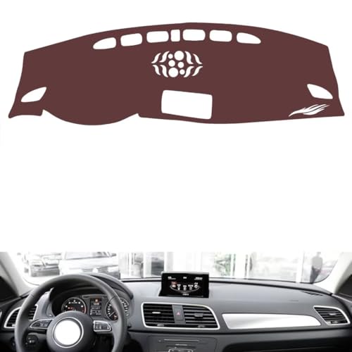 generic leather dash board cover mat Compatible with Audi Q3 2013-2018 ，anti-glare and dust protector(brown)