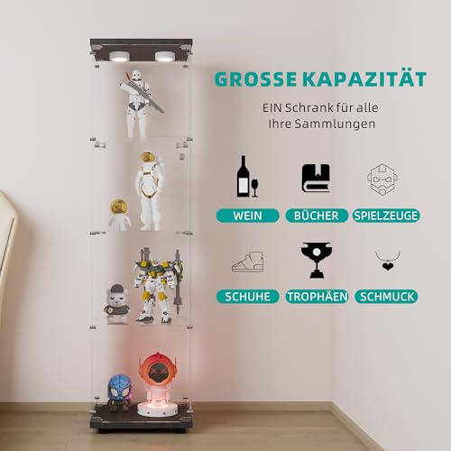 Sammlervitrine Fanyushow aus Glas in Schwarz, vertikal, 4-stufig