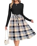 AUSELILY – AUSELILY Damen Kleid Langarm Knielang Taillenband