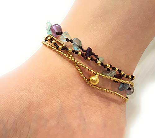 Infinityee888 Fluoride Anklet Bracelet With Bell Stone Handmade Brass Bead Bells Indian Boho Anklet For Women , Teen Girls - Ja242 #TOP4