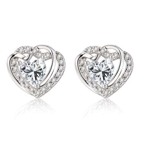 Image of Sterling Silver Studs Earrings for Women, ASH'S CHOICE Hypoallergen 925 Sterling Silver Heart Stud Earring Small Tiny Cartilage Single for Girls Kids Children