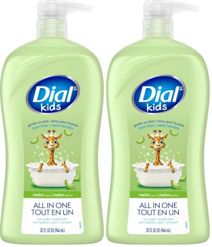 Image of Dial Kids All-in-1 Body Wash + Hair + Bubble Bath, Melon Scent, 32 Fl Oz, Hypoallergenic Body Wash & Shampoo, No Tears Formula for Kids 2+ Years, No Parabens & Silicones (Pack of 2)