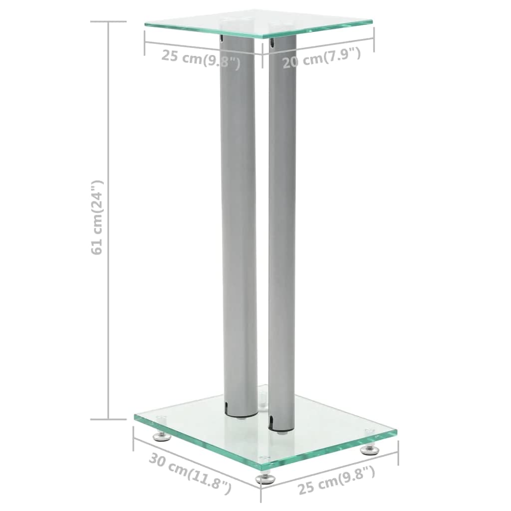 vidaXL Supporti per altoparlanti in argento, 2 pezzi, supporto per altoparlante da scaffale, design in vetro e alluminio, altezza massima 61 cm, capacità di carico 25 kg