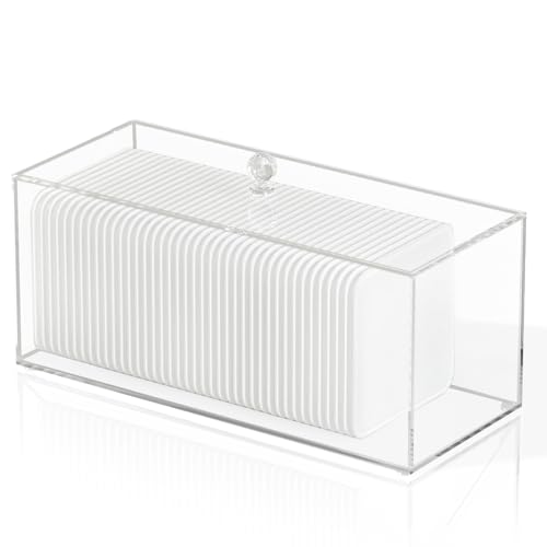 JHJFRAWY Acrylic Clean Pad Storage Box for Clean Skin Club, Cotton Pad Dispenser, Square Rounds Cotton Pad Holder (Pad Not Included) - Vertical with Lid