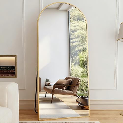 Full Length Gold Arched Floor Mirror with Stand