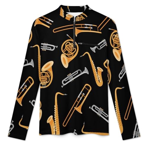 Music Wind Musical Instruments Men's Rash Guard Long Sleeves Quick Dry Fishing Workout Shirts with Zipper3