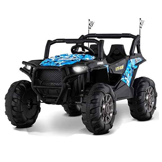 Uenjoy 12V Electric Ride on Cars, Realistic Off-Road UTV, Two Seater Ride On Truck, Motorized Vehicles for Kids, Remote Control, Music, 3 Speeds, Spring Suspension, LED Light (Blue)