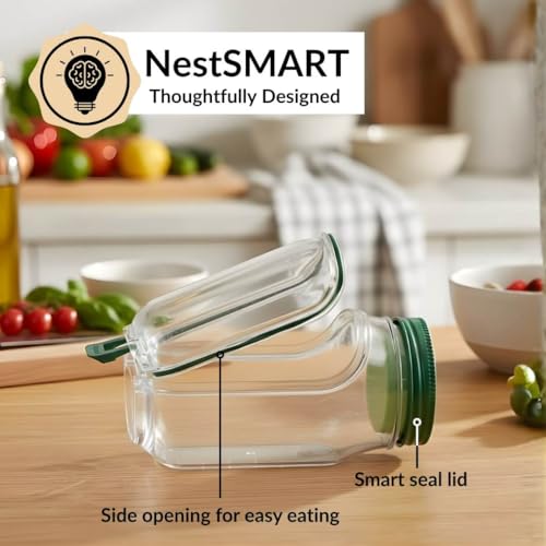 Image of Nestasia Salad Jar with Side Opening & Lid for Office (1.2L) - Leak Proof Salad Jar with Dressing Compartment | Airtight & Dishwasher Safe Portable Meal Prep Container - Perfect for Work & Travel
