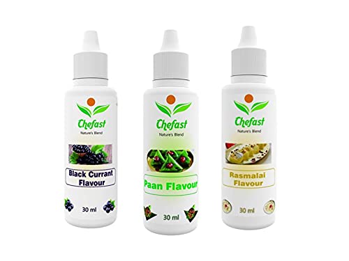 Image of Chefast Pack of 3 Baking Essence Flavour of Rasmalai, Black Currant, Paan for Cake, Ice-Cream,Milkshakes- 30ML ( Use 2-3 Drops Essence for 250 Grm Cake) This is Flavour only, Not a Color