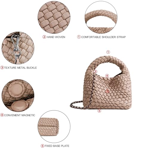 Image of JINMANXUE Fashion Mini Handbag For Women, Woven Tote Bucket Composite Bag Knitting Chain Bags, Crossbody Shoulder Purses