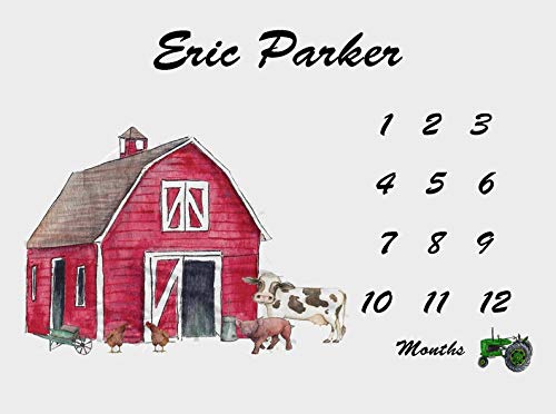 Animal Baby Blanket Farm Blanket Farm Animal Blanket Newborn Milestones Blanket Boy Month Blanket Age Blanket Personalized Growth Chart (60x80)