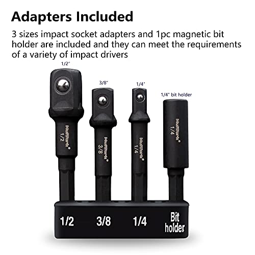Mulwark 16Pc Magnetic Nut Driver Set - 1/4” Hex Head Impact Driver Bit Set |Sae And Metric Screwdriver, Manganese Phosphate Blackening Nut Setter Drill Bit Tools W/Impact Socket Adapters & Bit Holder #TOP1