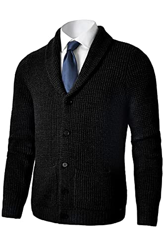 ZHILI Men's Shawl Collar Cardigan Sweater Slim Fit Cable Knit Button up Merino Wool Sweater2