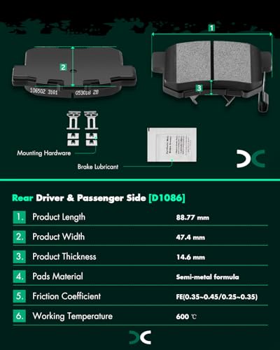 Image of SCITOO D1086 Rear Semi-Metallic Brake Pads Sets Fit For Acura RDX 2010-2018,For Honda Accord Crosstour 2010-2011,For Honda Crosstour 2012-2015,For Honda CR-V 2005-2016